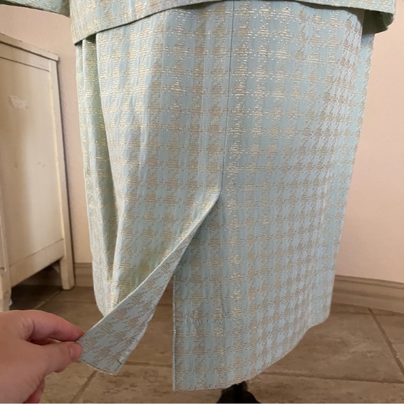 ALBERT NIPON Evening Size 12 Skirt Suit Mint Metallic Jeweled Buttons Vintage - Picture 8 of 15